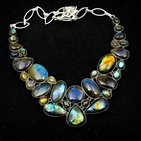 Labradorite Gemstone Necklace 925 Sterling Silver Stamped Necklace! HANDMADE!!!! - Picture 2 of 9